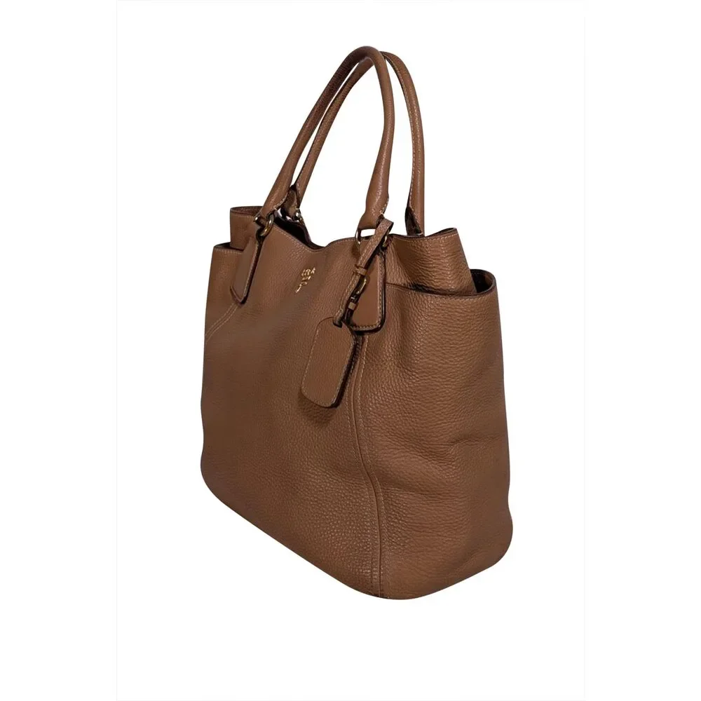 Prada - Tan Pebbled Leather Vitello Daino Satchel Bag